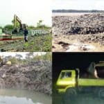 the digging of mud along the river bank