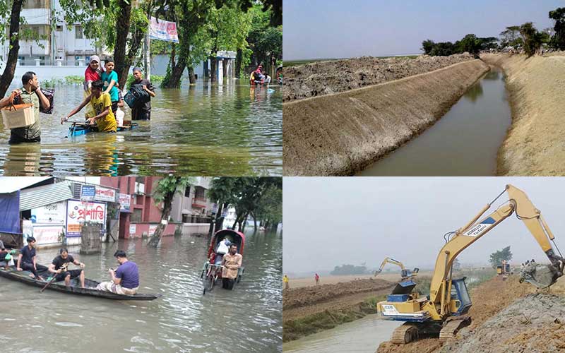 the government will dig canals, streams, haor, and other water reservoirs in the country to prevent floods