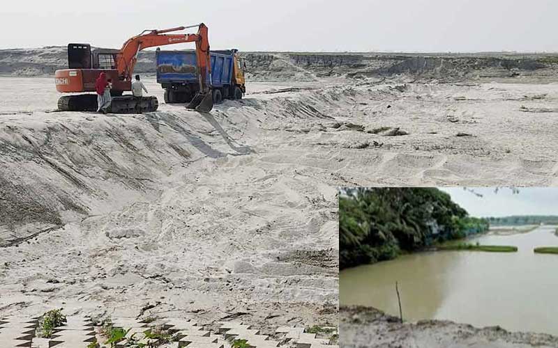 some miscreants cut islands  in madaripur, bangladesh, for personal gain