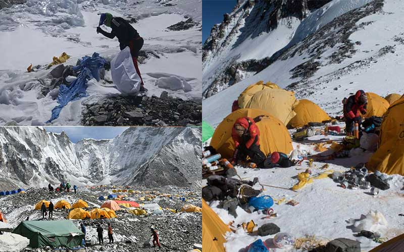 the surroundings of everest are filled with garbage