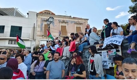 Solidarity event at the seaport of Catania, Sicily, Italy, ahead of the launch of Operation Madeleine in Gaza.